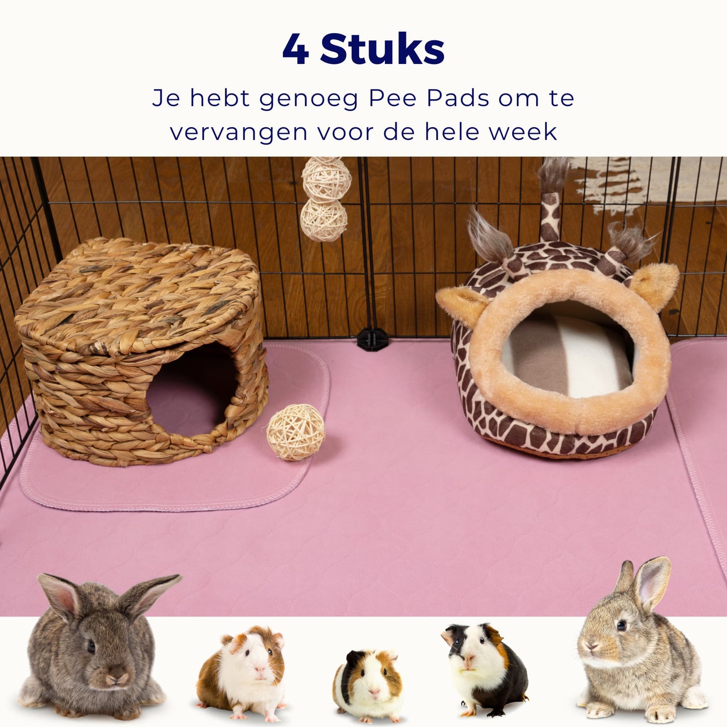 VANESTE 30x30cm Cavia Pee Pads - 4 stuks - bodembedekkers caviakooi