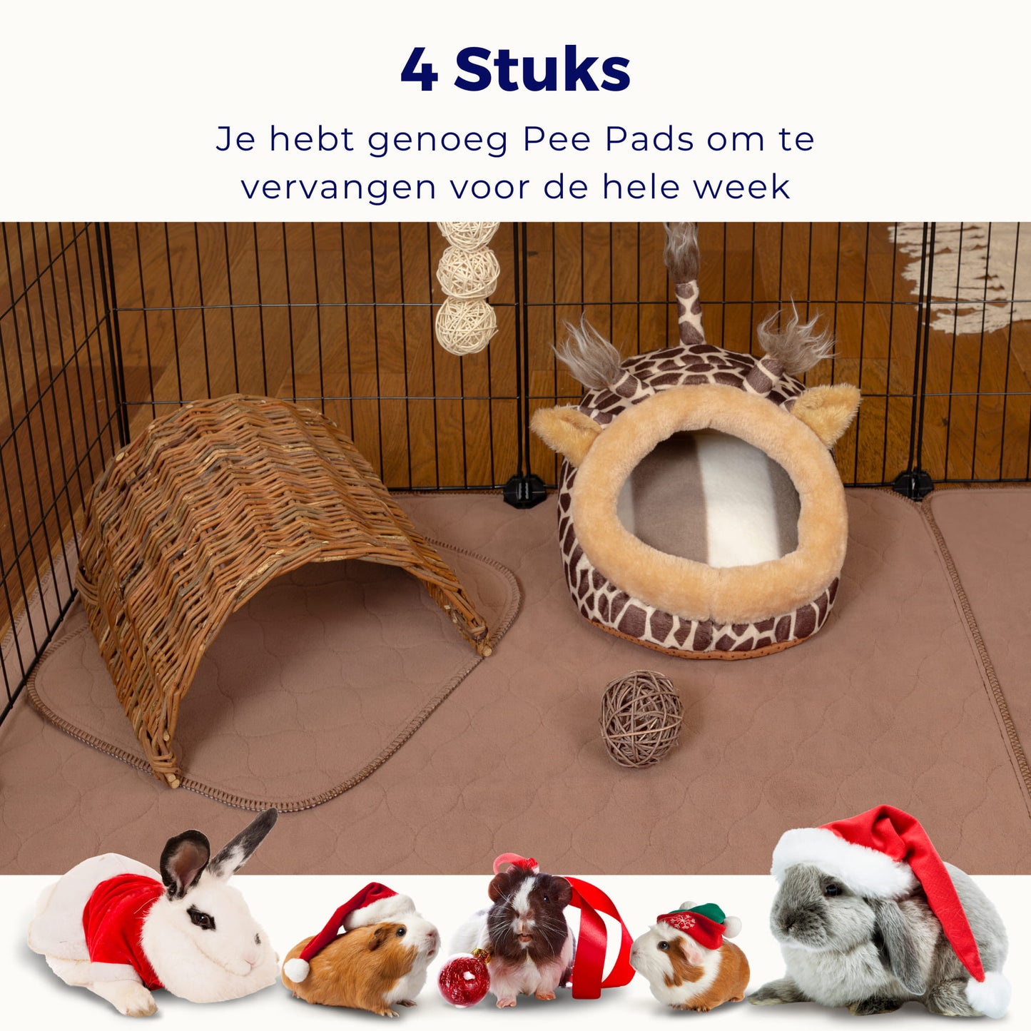VANESTE 30x30cm Cavia Pee Pads - 4 stuks - bodembedekkers caviakooi