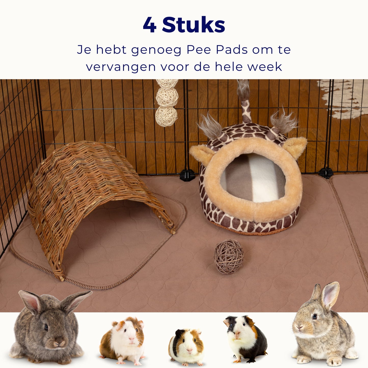 VANESTE 30x30cm Cavia Pee Pads - 4 stuks - bodembedekkers caviakooi