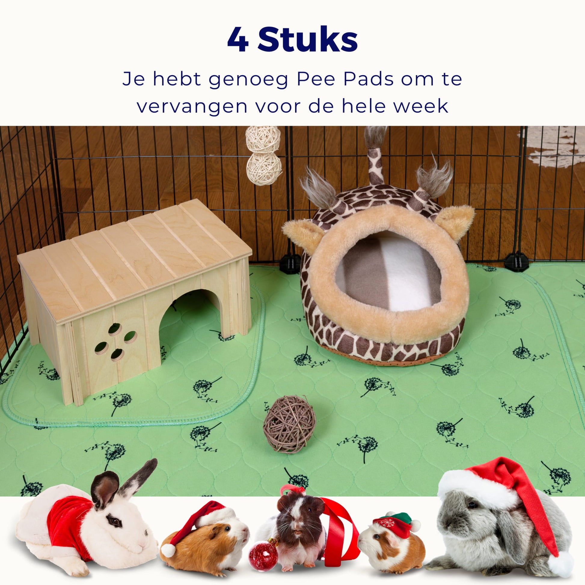 VANESTE 30x30cm Cavia Pee Pads - 4 stuks - bodembedekkers caviakooi