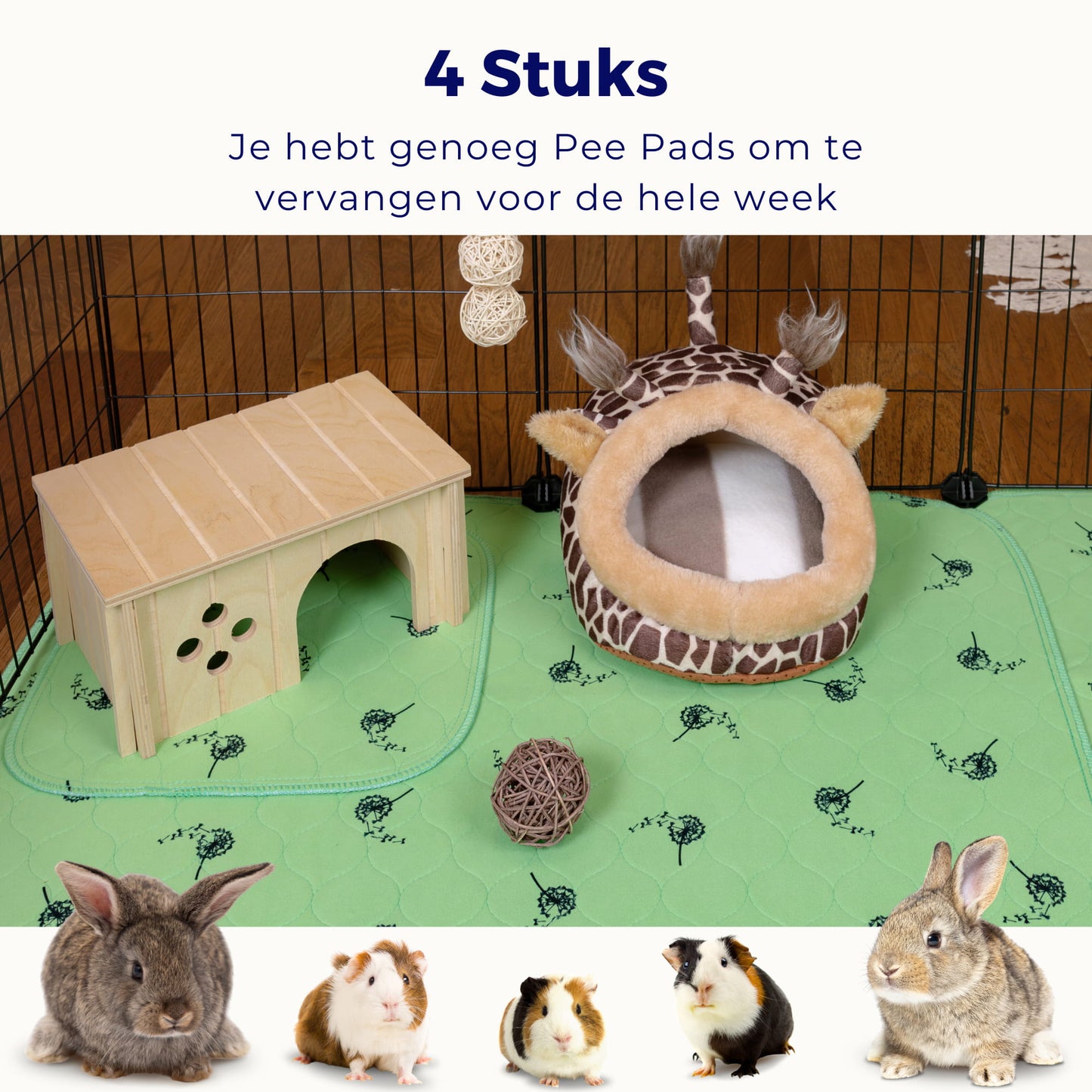 VANESTE 30x30cm Cavia Pee Pads - 4 stuks - bodembedekkers caviakooi