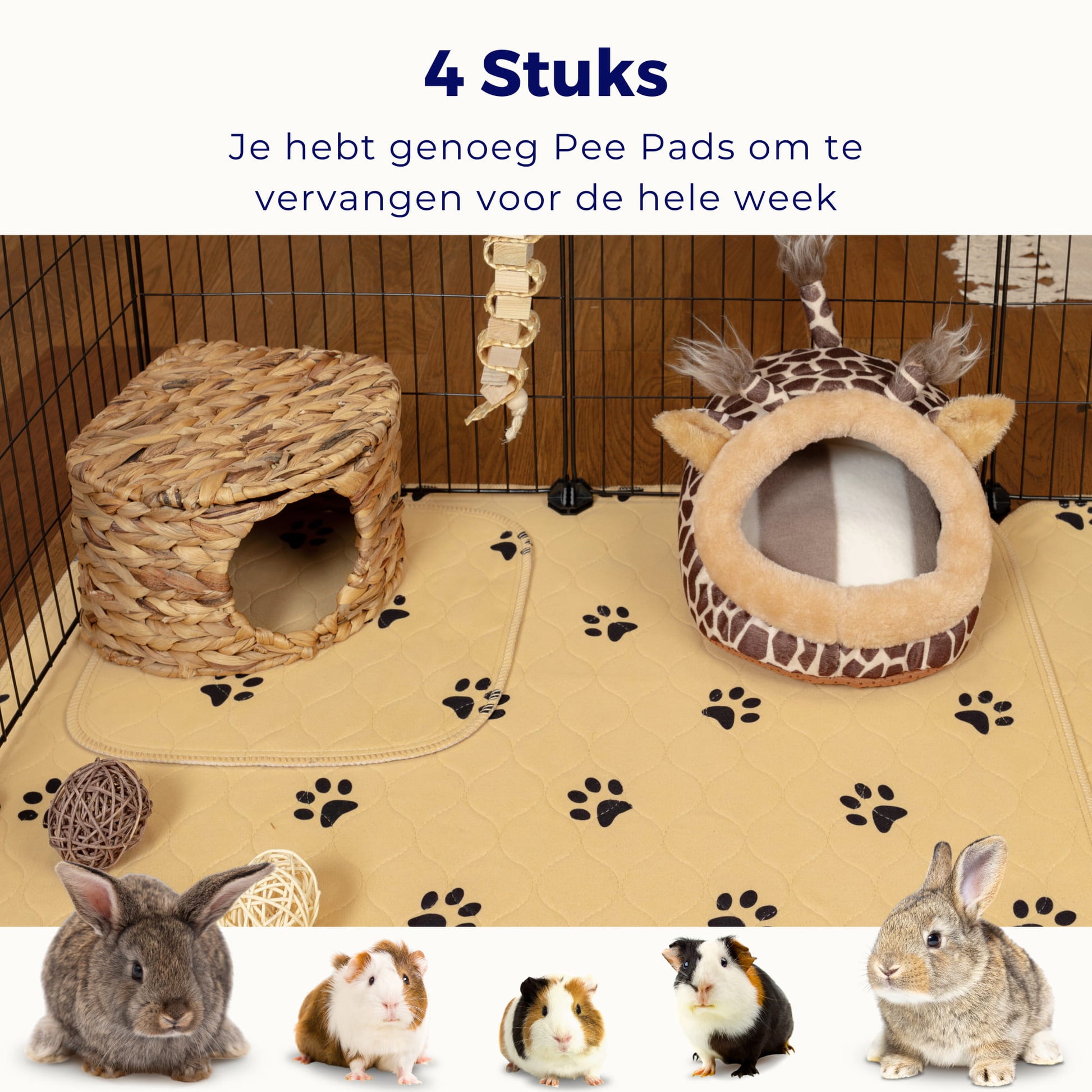 VANESTE 30x30cm Cavia Pee Pads - 4 stuks - bodembedekkers caviakooi